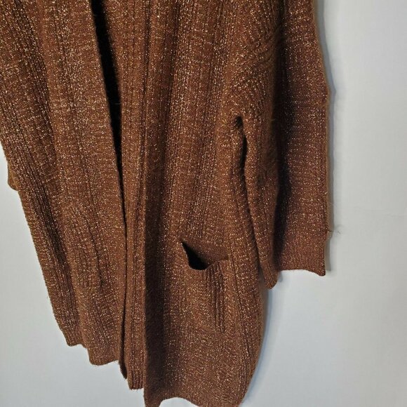 Small Oversized Cardigan Brown Metallic Festive Boho Pockets - Picture 3 of 9